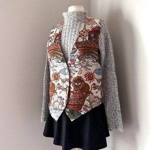 Vintage Noah’s Ark Tapestry Style Vest Fun Funky Boho Kitschy